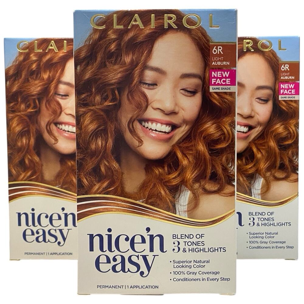 Clairol Nice'n Easy Permanent Hair Dye 6R Light Auburn Hair Color, Pack of 3